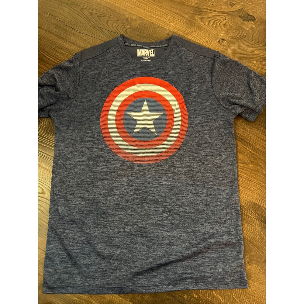 Marvel Captain America Shield‎ Graphic T-Shirt Mens Large Heather Navy Blue Tee